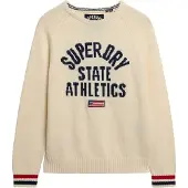 Superdry pour femme. W6110629A Pull en jacquard intarsia beige (L), Blanc, Casuel, Coton