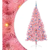 vidaXL Arbre de Noël artificiel pré-éclairé rose 210 cm PVC