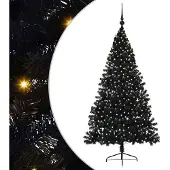 vidaXL Sapin de Noël artificiel pré-éclairé noir 180 cm PVC