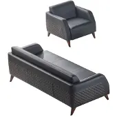 AEA Ledersofas Set 3-Sitzer Sessel Schwarz Couch Modern Sofa-Set Sitzmöbel
