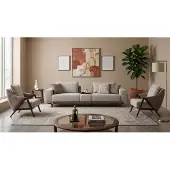 AEA Wohnzimmer Set 3 Sitzer Sofa 2x Sessel Modern Grau Stark
