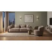 AEA Beiges Modernes 3-Sitzer Sofa mit Sessel Wohnzimmer Stoff Couch
