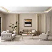 AEA 2x 3-Sitzer Sofa Sessel Beige Braun Stoff Modern Wohnzimmer Garnitur