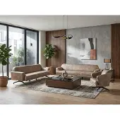 AEA Couchgarnitur 3-Sitzer Sofa Sessel Leder Beige Modern Bequem