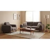 AEA Modernes Braunes Sofa Set 3-Sitzer mit Sessel Stoff Holz Wohnzimmer