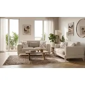 AEA Wohnzimmer Set 3-Sitzer 2-Sitzer Sofa Beige Stoff Modern Polstermöbel