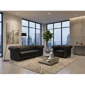 AEA Klassisches Schwarzes 3-Sitzer Sofa Sessel Wohnzimmer Polstergarnitur