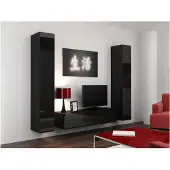 Cama Support mural pour TV, modèle VIGO 140, dimensions 30/140/40, couleur noire/noir brillant
