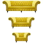 AEA Designer Chesterfield Gelbe Couchgarnitur Luxuriöse Sofas Sessel 3tlg