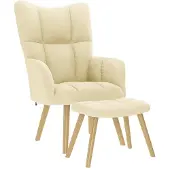 vidaXL Fauteuil relax avec pouf Crème Tissu