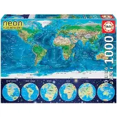 Educa 16760 Carte du monde 1000 pièces Puzzle lumineux de nuit