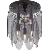 QAZQA Plafonnier Art Déco Noir avec Verre Fumé Ovale 6 Lumières - Mochan