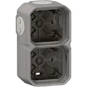 Legrand Boîtier saillie étanche Plexo 2 postes horizontaux et verticaux sans cloison avec 4 embouts à membrane - Gris - 069672L
