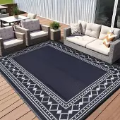 Sonstiges Tapis d'extérieur imperméable, 180x270 cm, motif losanges, bleu marine/blanc