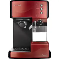 Breville S Primalatte Machine à Café et Expresso | Pompe Italienne 15 Bars | Pour Café Moulu ou Dosettes | Mousseur à Lait Automatique Intégré | Métallique/Rouge | VCF046X, Rouge