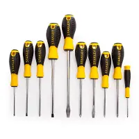 Stanley Jeu de 10 tournevis Essential - Manche en résine thermoplastique - Phillips, plats et Pozi