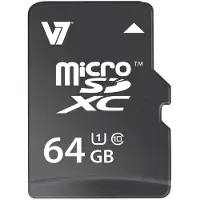 V7 VAMSDX64GUHS1R-2E - Carte mémoire flash (adaptateur microSDXC vers SD inclus(e)) - 64 Go - UHS Class 1 / Class10 - microSDXC