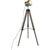 QAZQA Lampadaire trépied industriel en bois avec spot studio - Braha