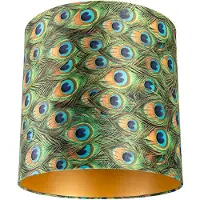 QAZQA Abat-jour en velours motif paon 40/40/40 avec intérieur doré