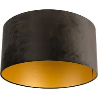 QAZQA Abat-jour en velours noir 50/50/25 avec intérieur doré