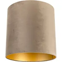 QAZQA Abat-jour en velours taupe 40/40/40 avec intérieur doré