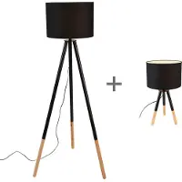 QAZQA Ensemble de lampe de table et de lampadaire avec abat-jour noir - Pip