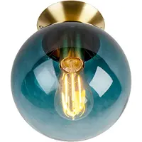 QAZQA Plafonnier Art déco en laiton avec verre bleu océan - Pallon
