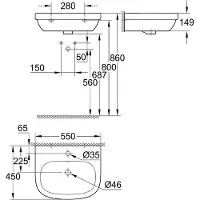 GROHE Lavabo suspendu EURO CERAMIC 3933600H avec pureguard - 55 cm