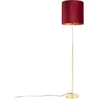 QAZQA Lampadaire or/laiton avec abat-jour en velours rouge 40/40 cm - Parte
