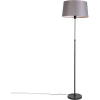 QAZQA Lampadaire noir avec abat-jour en lin gris foncé 45 cm - Parte