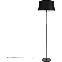QAZQA Lampadaire noir avec abat-jour en lin noir 45 cm réglable - Parte