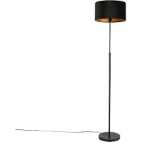 QAZQA Lampadaire noir avec abat-jour en velours noir et or 35 cm - Parte