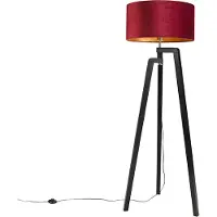 QAZQA Lampadaire trépied noir avec abat-jour rouge et or 50 cm - Puros