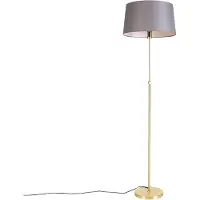 QAZQA Lampadaire or/laiton avec abat-jour en lin gris 45 cm - Parte