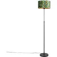 QAZQA Lampadaire noir avec abat-jour en velours paon avec or 35 cm - Parte