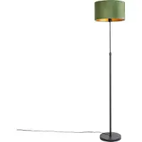 QAZQA Lampadaire noir avec abat-jour en velours vert et or 35 cm - Parte