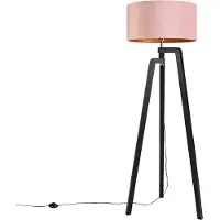 QAZQA Lampadaire trépied noir avec abat-jour rose et or 50 cm - Puros