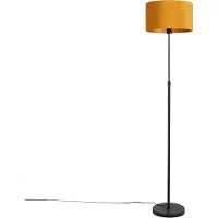 QAZQA Lampadaire noir avec abat-jour en velours jaune ocre et doré 35 cm - Parte