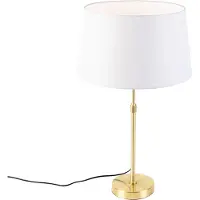 QAZQA Lampe de table or/laiton avec abat-jour en lin blanc 35 cm - Parte