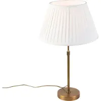 QAZQA Lampe de table en bronze avec abat-jour plissé blanc 35 cm - Parte