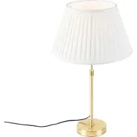 QAZQA Lampe de table or/laiton avec abat-jour plissé crème 35 cm - Parte