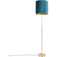 QAZQA Lampadaire or/laiton avec abat-jour en velours taupe 40/40 cm - Parte