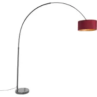 QAZQA Lampe d'arche en velours noir avec abat-jour rouge et or 50 cm - XXL