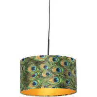 QAZQA Suspension avec abat-jour en velours paon avec or 35 cm - Combi