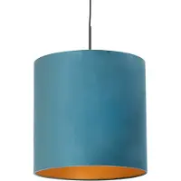 QAZQA Suspension avec abat-jour en velours bleu et or 40 cm - Combi
