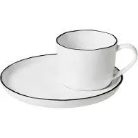 Broste Copenhagen Tasse à Espresso avec soucoupe Salt S 100 ml Porcelaine blanche noire