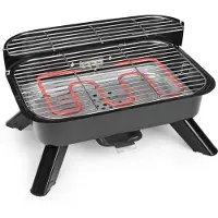 Princess Barbecue hybride 112252 – 2 000 W – Barbecue électrique ou au charbon de bois – Modèle de table compact – Idéal pour le balcon et le camping – 44 x 29 cm