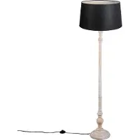 QAZQA Lampadaire rustique gris avec abat-jour en lin noir - Classico