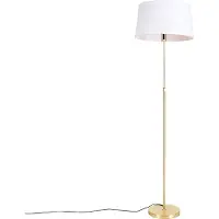 QAZQA Lampadaire or/laiton avec abat-jour en lin blanc 45 cm - Parte
