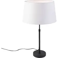 QAZQA Lampe de table noire avec abat-jour en lin blanc 35 cm réglable - Parte